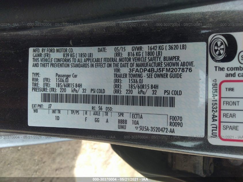 2015 FORD FIESTA SE 3FADP4BJ5FM207876