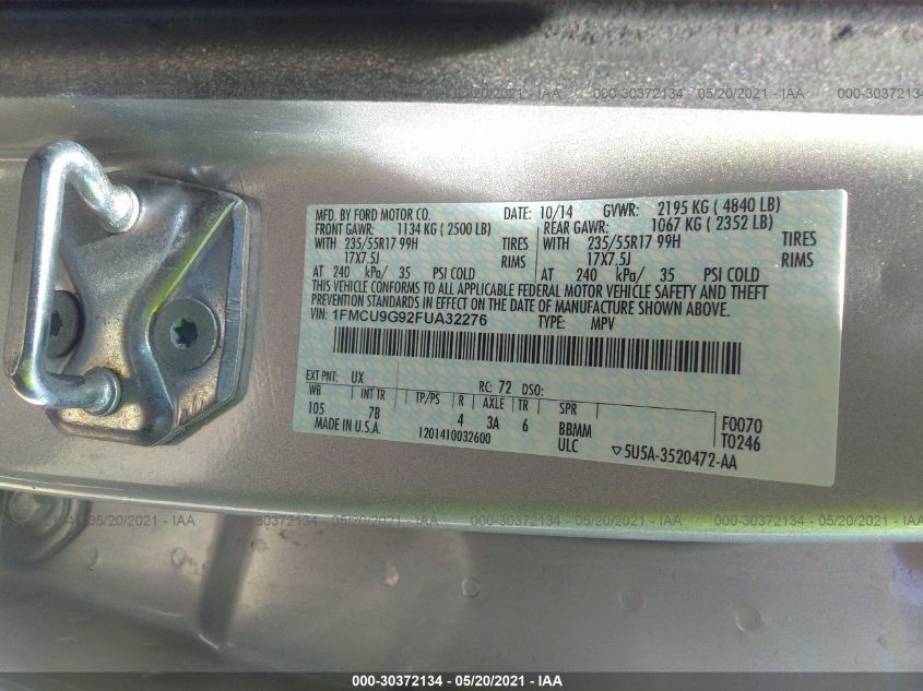 2015 FORD ESCAPE SE 1FMCU9G92FUA32276