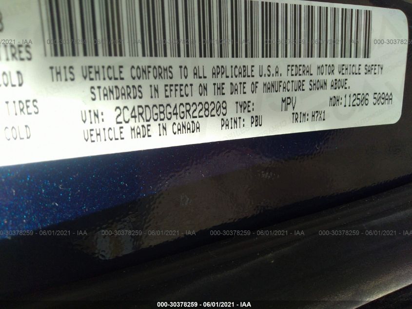 2016 DODGE GRAND CARAVAN SE 2C4RDGBG4GR228209