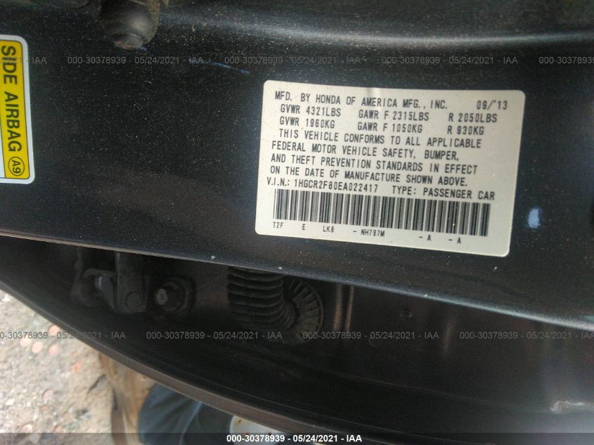 2014 HONDA ACCORD SEDAN EX-L 1HGCR2F80EA022417