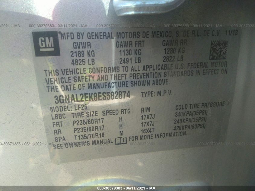 2014 CHEVROLET CAPTIVA SPORT FLEET LS 3GNAL2EK8ES582874