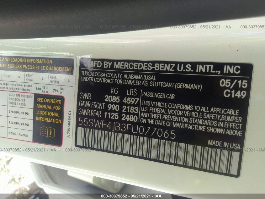 2015 MERCEDES-BENZ C-CLASS C 300 55SWF4JB3FU077065
