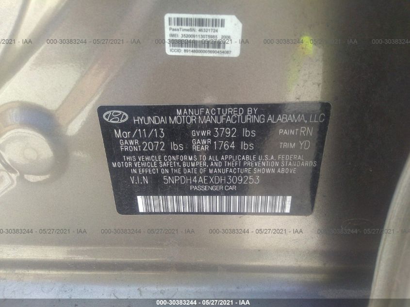 2013 HYUNDAI ELANTRA GLS 5NPDH4AEXDH309253