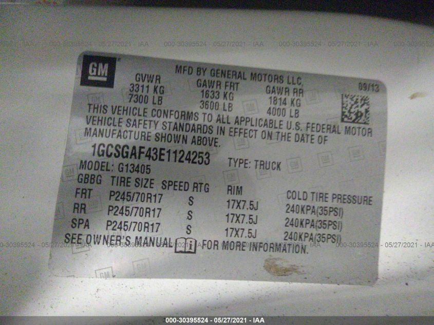 2014 CHEVROLET EXPRESS CARGO VAN 1GCSGAF43E1124253