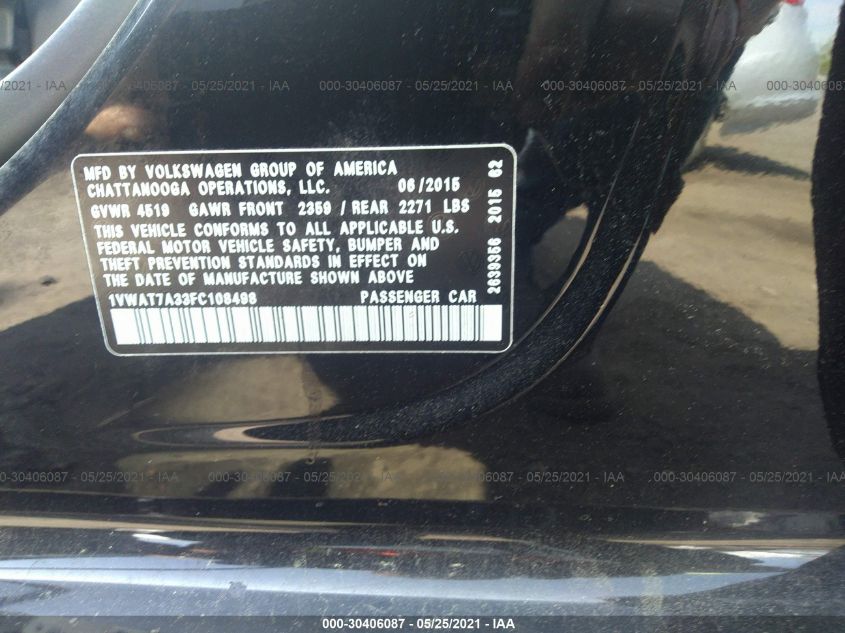 2015 VOLKSWAGEN PASSAT 1.8T S 1VWAT7A33FC108498