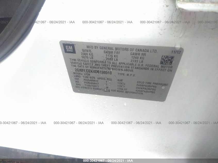 2013 CHEVROLET EQUINOX LS 2GNFLCEK4D6198910