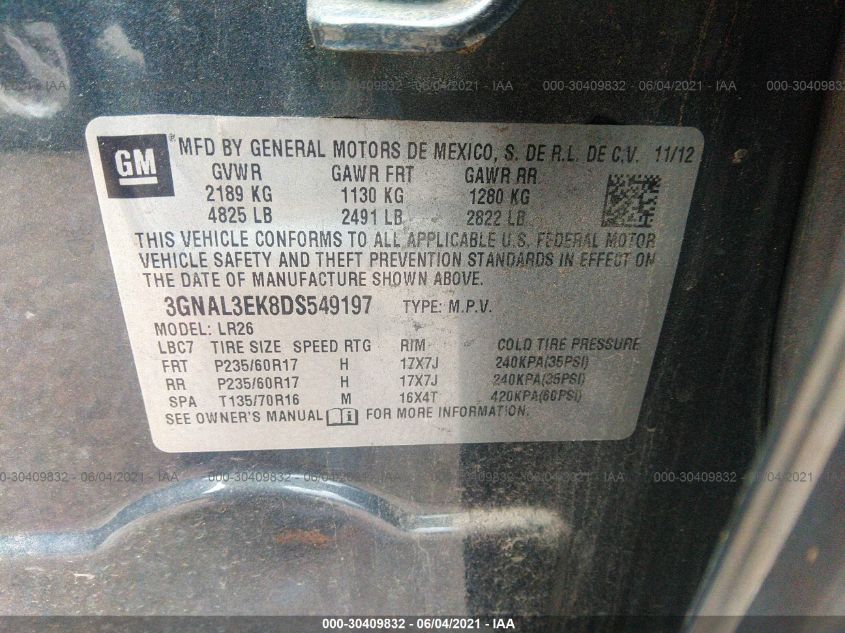 2013 CHEVROLET CAPTIVA SPORT FLEET LT 3GNAL3EK8DS549197