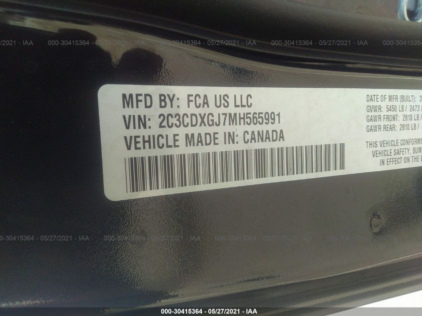 2021 DODGE CHARGER SCAT PACK 2C3CDXGJ7MH565991