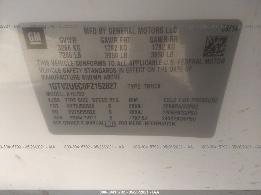 2015 GMC SIERRA 1500 SLE 1GTV2UEC0FZ152827