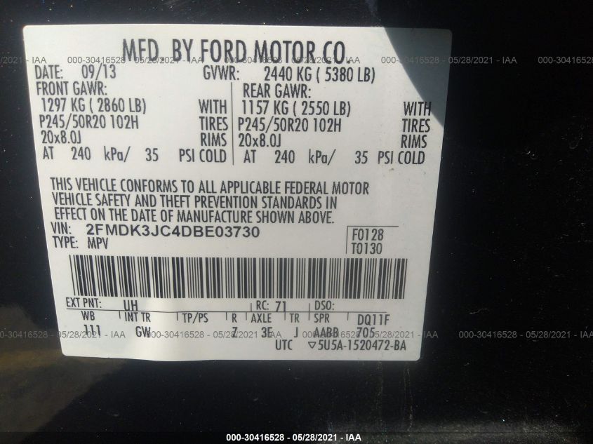 2013 FORD EDGE SEL 2FMDK3JC4DBE03730