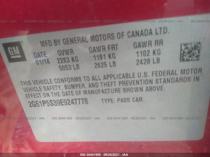 2014 CADILLAC XTS PREMIUM 2G61P5S39E9247778