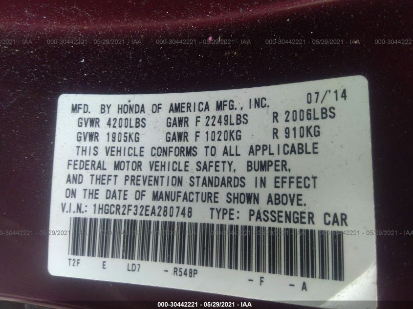 1HGCR2F32EA280748 - 2014 Honda Accord Lx - #undefined