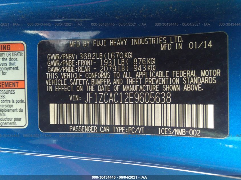 2014 SUBARU BRZ LIMITED JF1ZCAC12E9605638