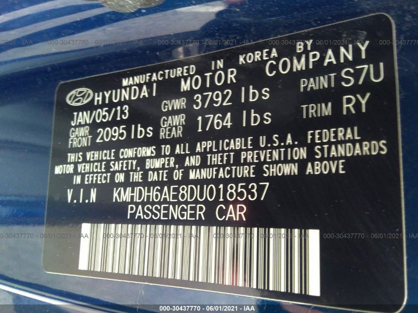 2013 HYUNDAI ELANTRA COUPE GS KMHDH6AE8DU018537