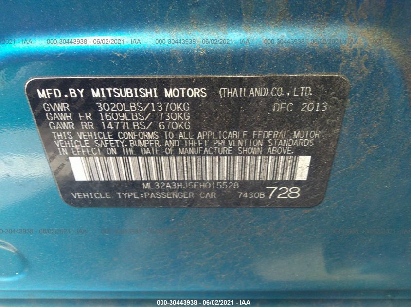 2014 MITSUBISHI MIRAGE DE ML32A3HJ5EH015528
