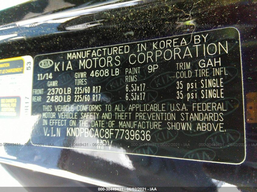 2015 KIA SPORTAGE LX KNDPBCAC8F7739636