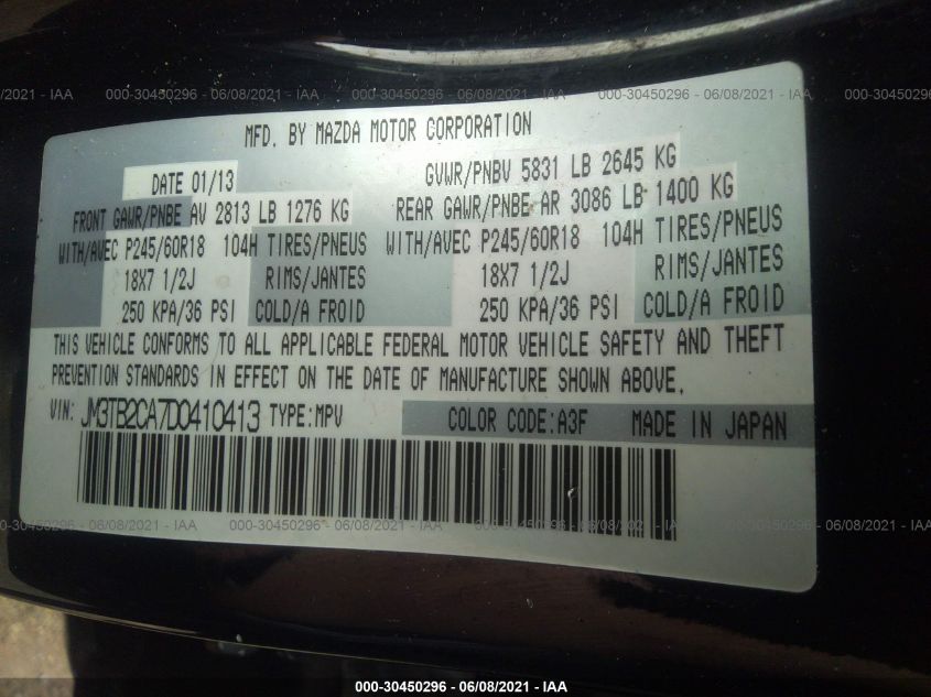 2013 MAZDA CX-9 TOURING JM3TB2CA7D0410413
