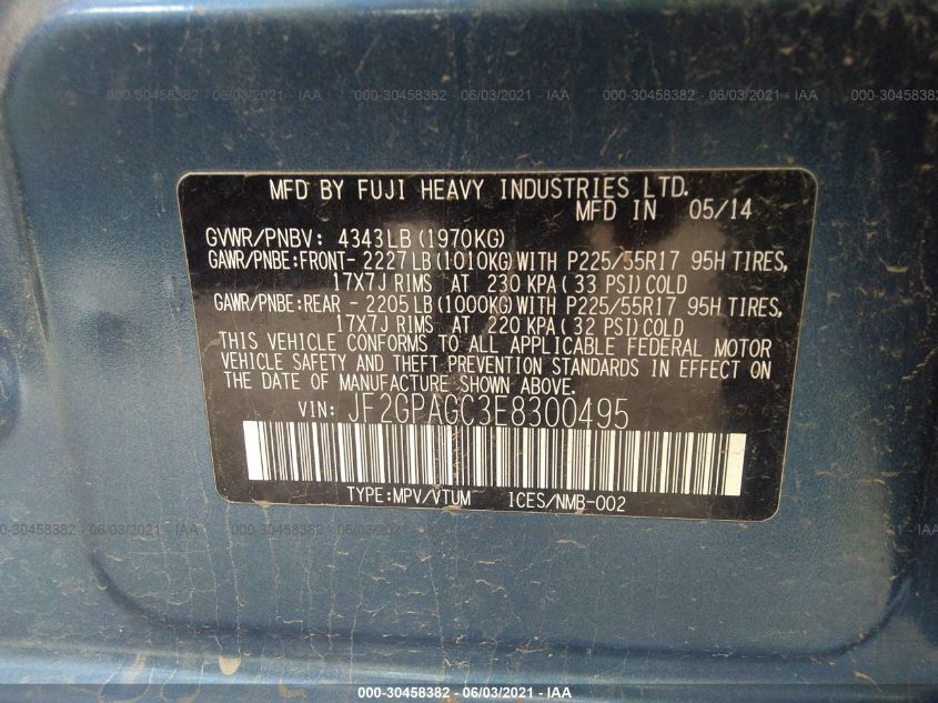 2014 SUBARU XV CROSSTREK LIMITED JF2GPAGC3E8300495