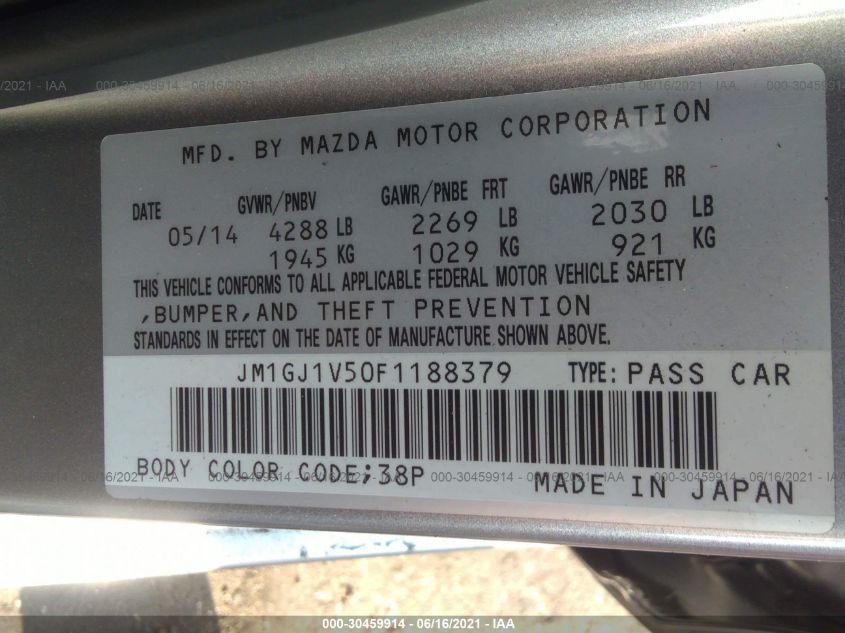 2015 MAZDA MAZDA6 I TOURING JM1GJ1V50F1188379