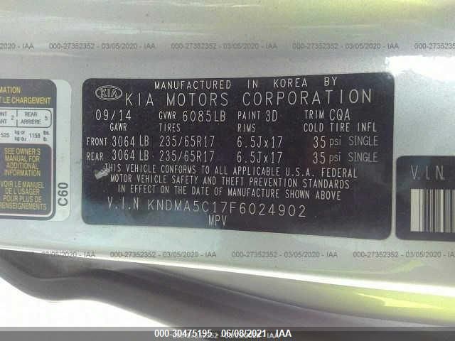2015 KIA SEDONA L KNDMA5C17F6024902