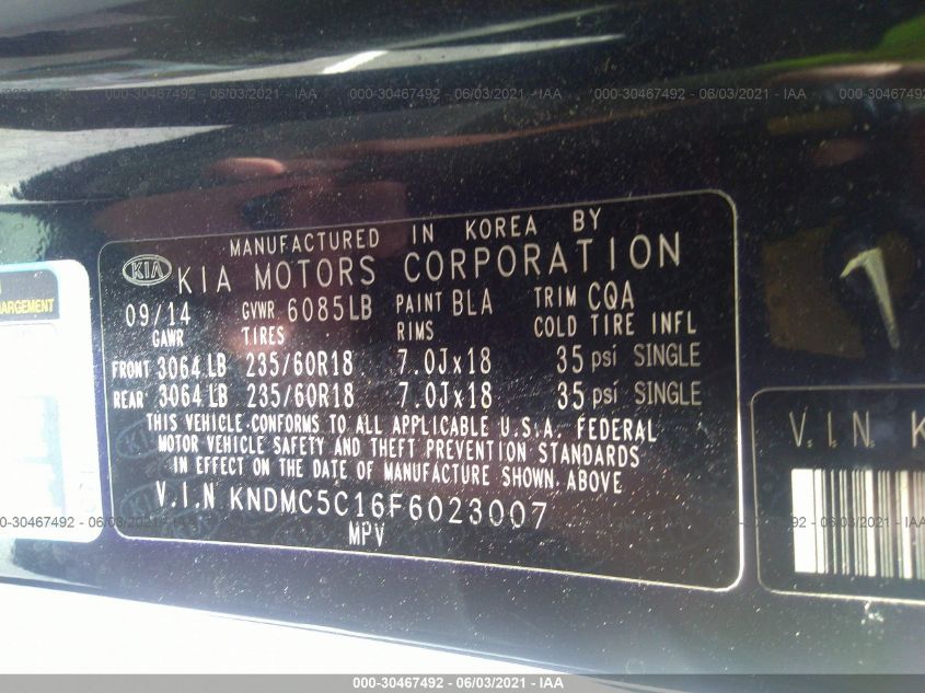 2015 KIA SEDONA EX KNDMC5C16F6023007