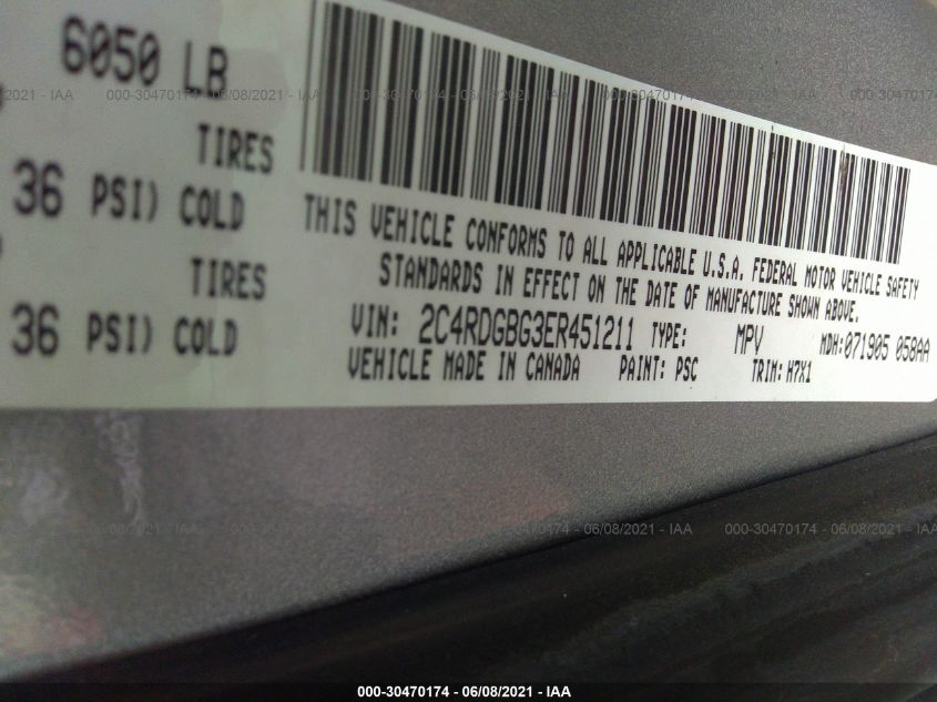 2014 DODGE GRAND CARAVAN SE 2C4RDGBG3ER451211