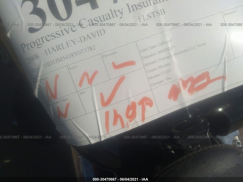 2008 HARLEY-DAVIDSON FLSTSB 1HD1JM5418Y073782