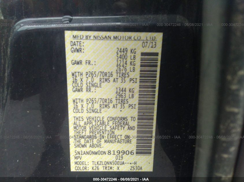 2013 NISSAN XTERRA X 5N1AN0NW0DN819906