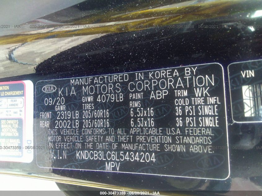 2020 KIA NIRO LX KNDCB3LC6L5434204