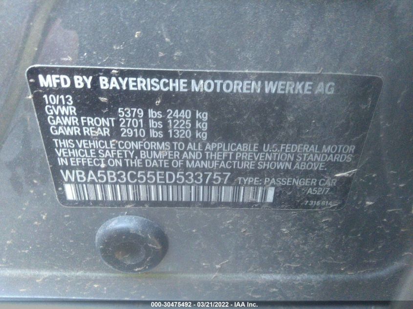 2014 BMW 5 SERIES 535I XDRIVE WBA5B3C55ED533757