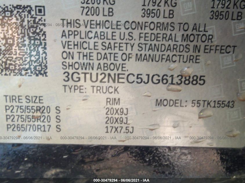 2018 GMC SIERRA 1500 SLT 3GTU2NEC5JG613885