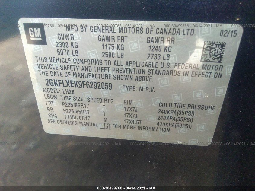 2015 GMC TERRAIN SLT 2GKFLXEK9F6292059