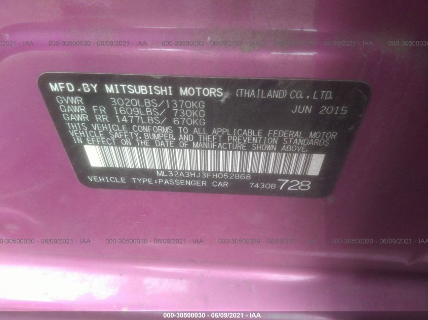 2015 MITSUBISHI MIRAGE DE/RF ML32A3HJ3FH052868