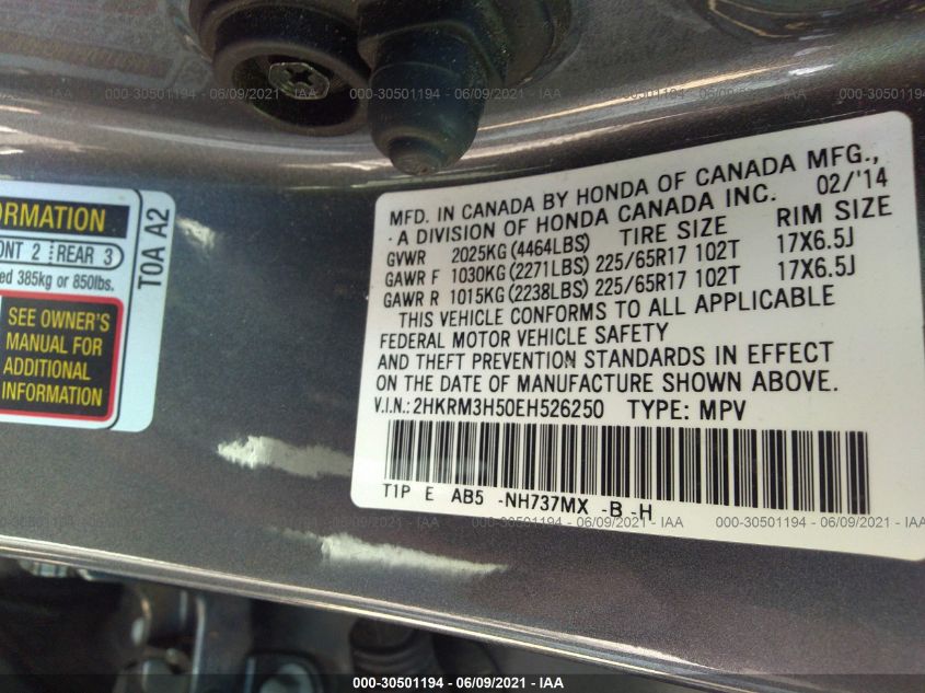 2014 HONDA CR-V EX 2HKRM3H50EH526250