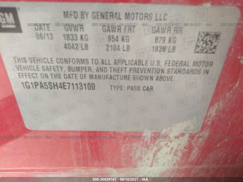 2014 CHEVROLET CRUZE LS 1G1PA5SH4E7113100