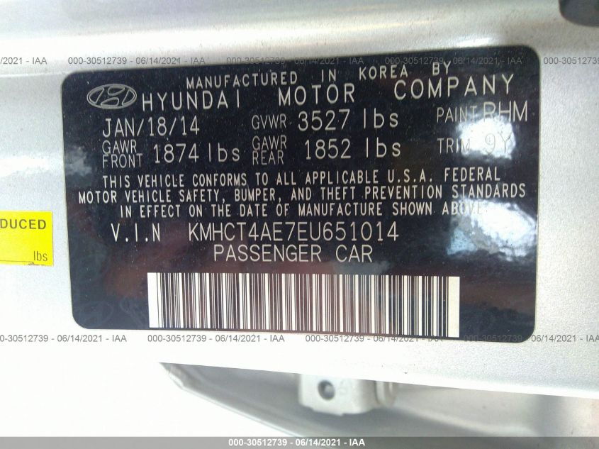 2014 HYUNDAI ACCENT GLS KMHCT4AE7EU651014
