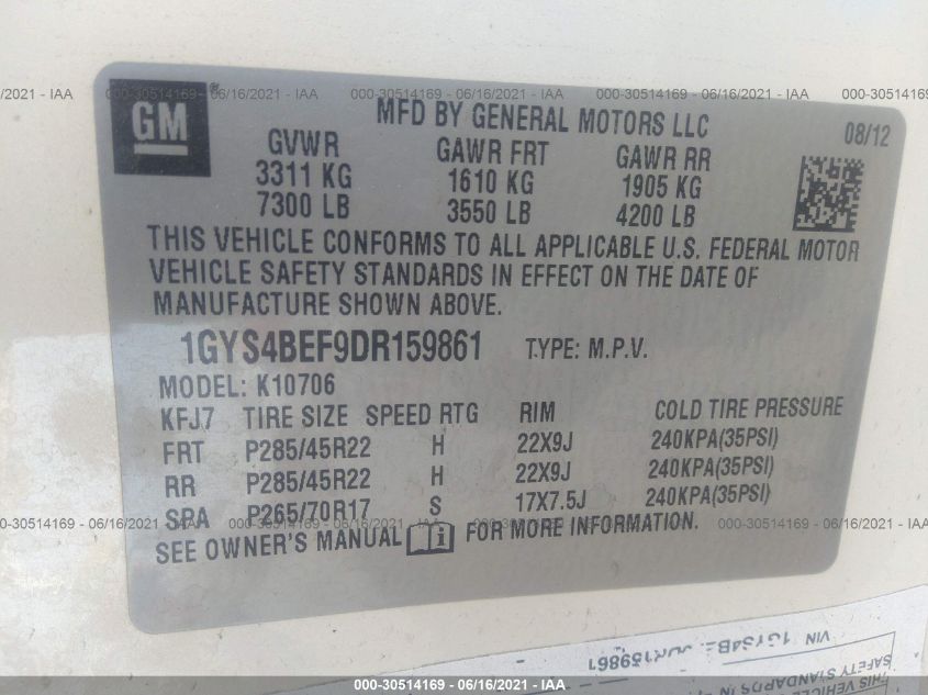 2013 CADILLAC ESCALADE LUXURY 1GYS4BEF9DR159861