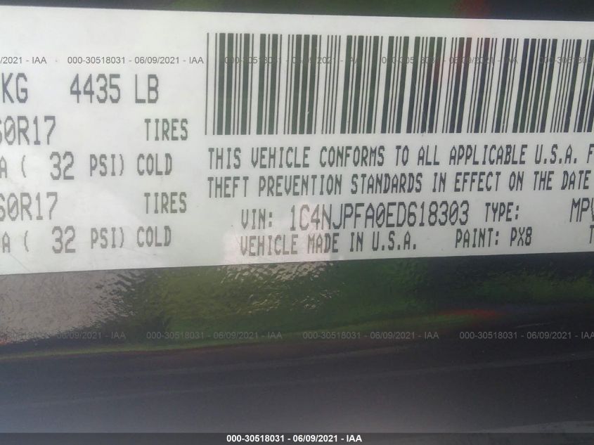 2014 JEEP PATRIOT LATITUDE 1C4NJPFA0ED618303