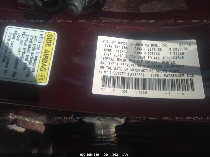 2015 HONDA ACCORD SEDAN EX 1HGCR2F71FA230556