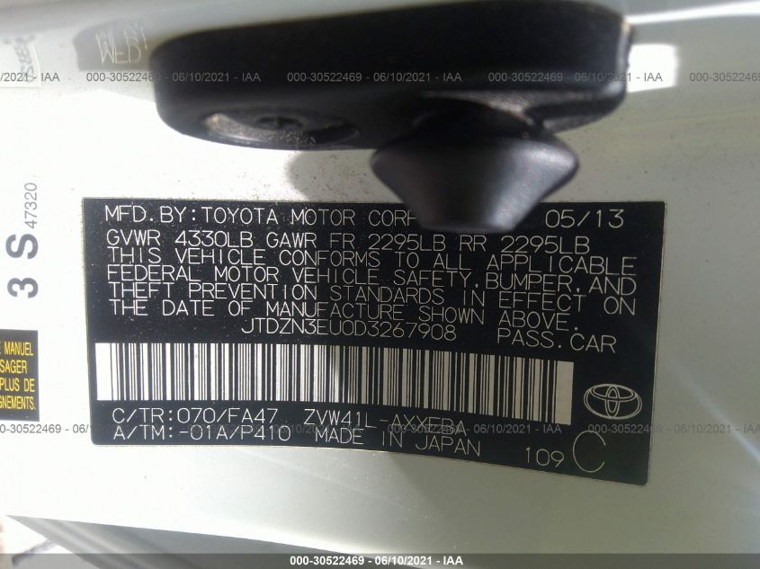 2013 TOYOTA PRIUS V TWO/THREE/FIVE JTDZN3EU0D3267908