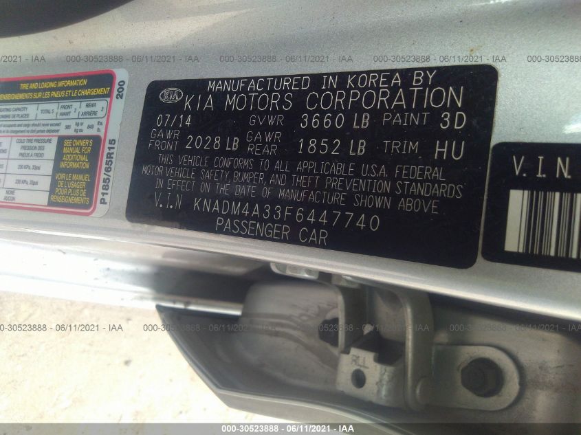 2015 KIA RIO LX KNADM4A33F6447740