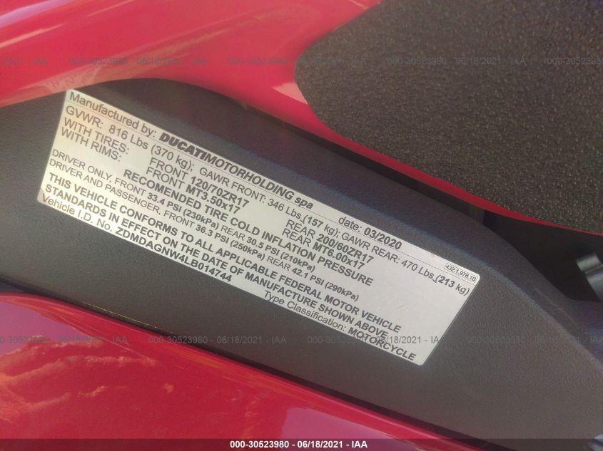 2020 DUCATI PANIGALE V4/V4S/V4S SPECIALE ZDMDAGNW4LB014744