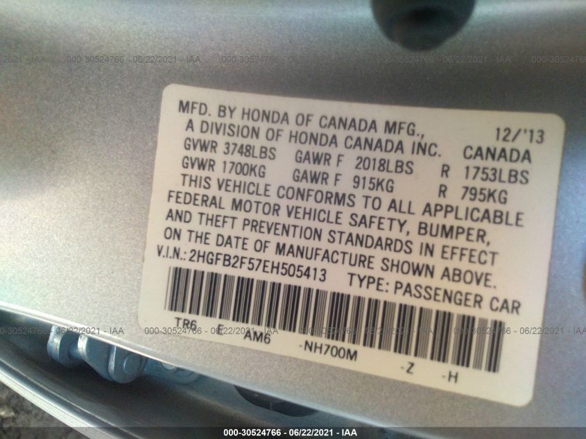 2014 HONDA CIVIC SEDAN LX 2HGFB2F57EH505413