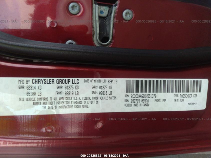2013 CHRYSLER 300 2C3CCAAG8DH551370