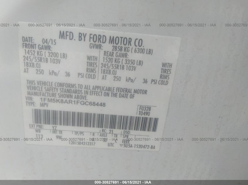 2015 FORD UTILITY POLICE 1FM5K8AR1FGC68448