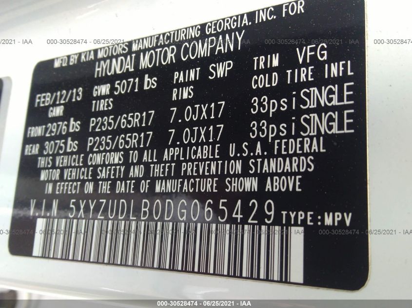 2013 HYUNDAI SANTA FE SPORT 5XYZUDLB0DG065429