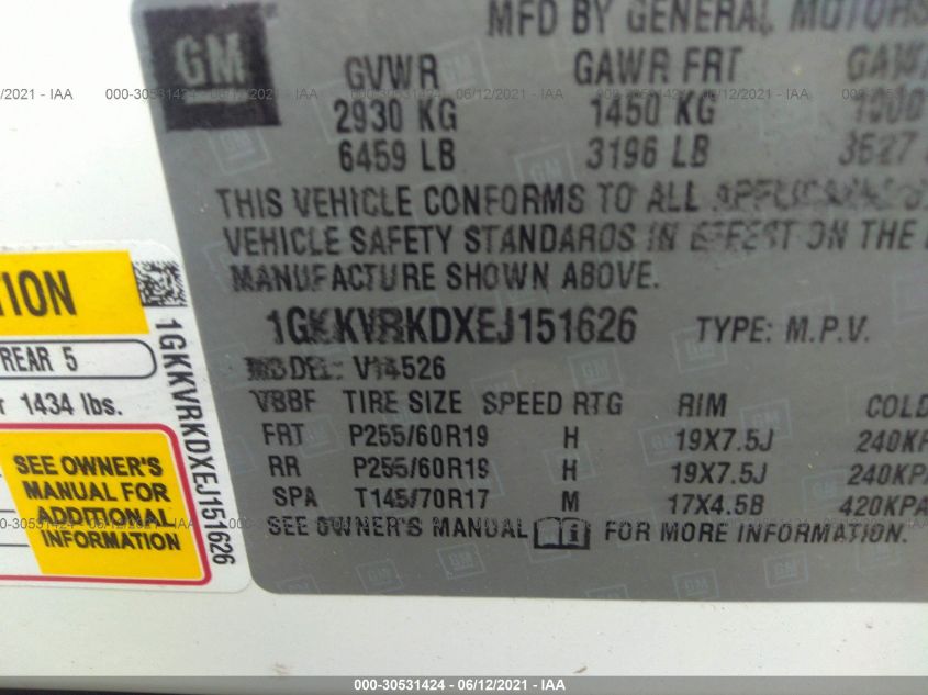 2014 GMC ACADIA SLT 1GKKVRKDXEJ151626