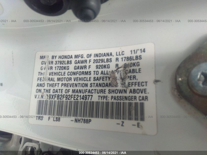 2015 HONDA CIVIC SEDAN EX-L 19XFB2F92FE214977