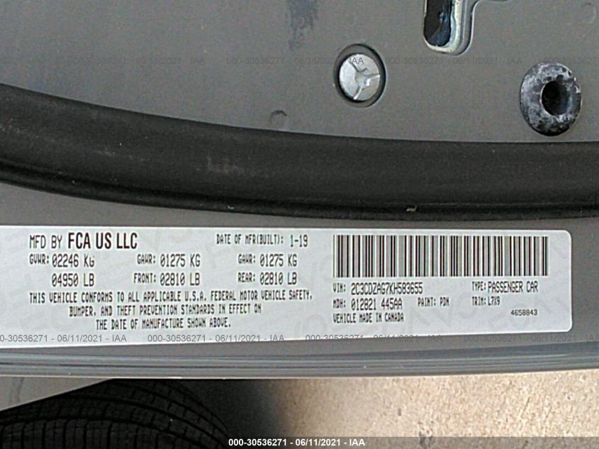 2019 DODGE CHALLENGER SXT 2C3CDZAG7KH583655