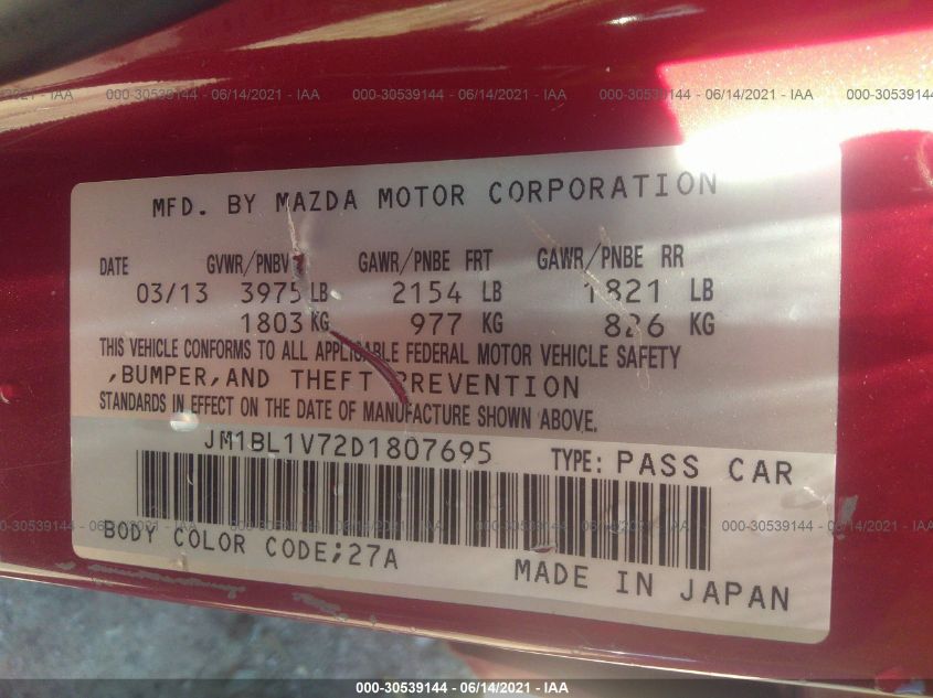 2013 MAZDA MAZDA3 I TOURING JM1BL1V72D1807695